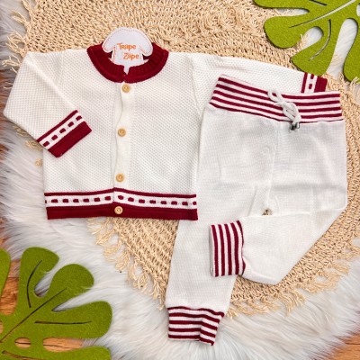 Conj de Linha Tijolinho - Branco com Vermelho